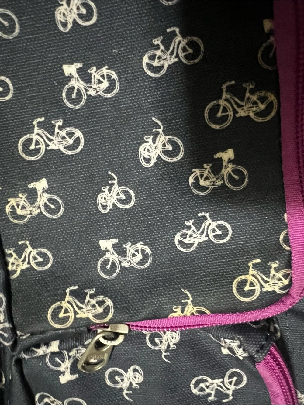 Meru Blue Canvas Sling Bag Cute Bicycle Print  Needs Cleaned See Pics.